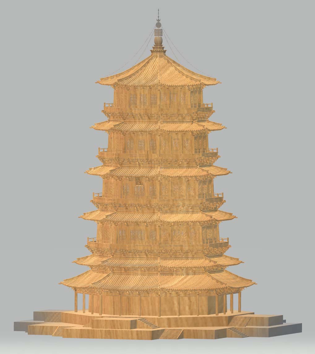 福建仙游雕刻3D设计释迦塔3D立体图塔身整体渲染图