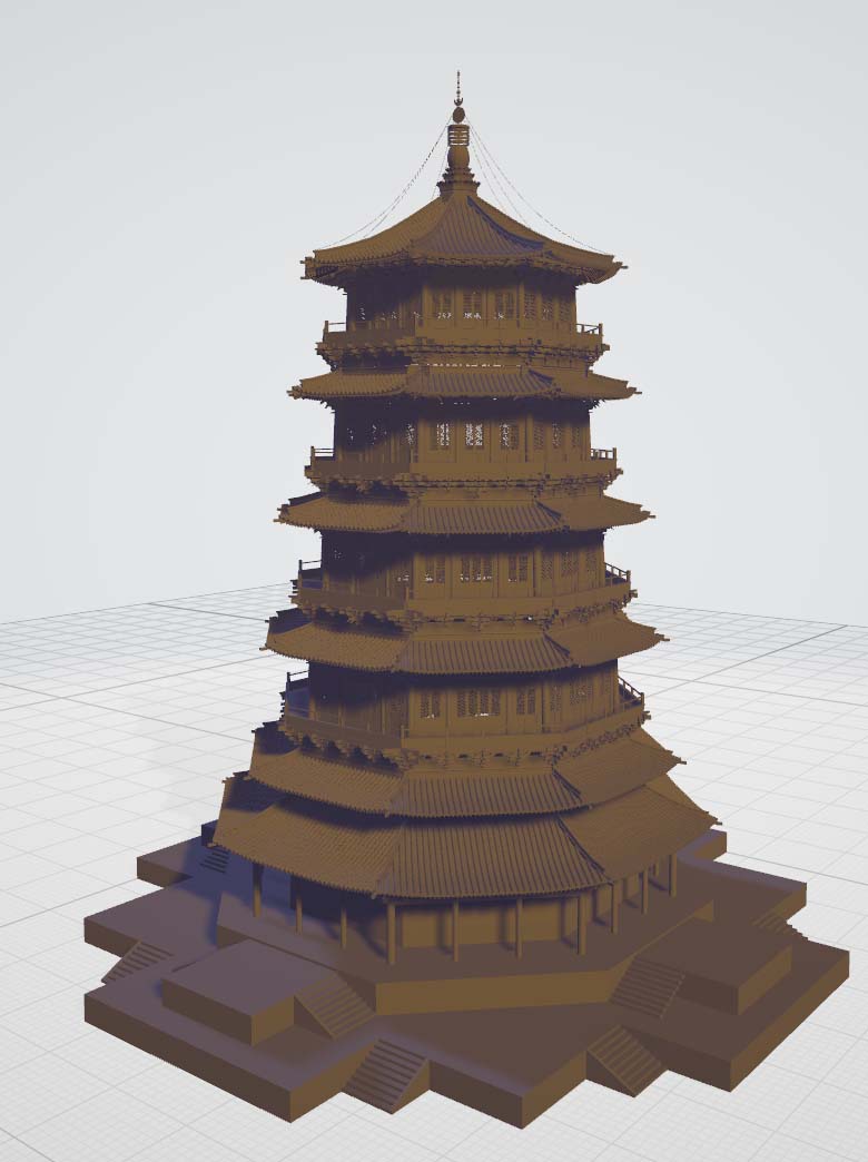 福建仙游雕刻3D设计释迦塔3D立体图塔身整体渲染图1